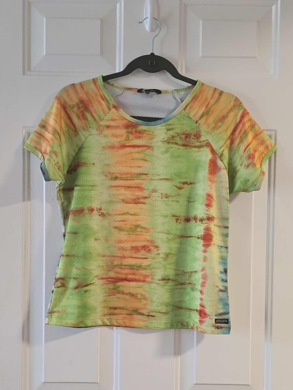 Athleta Tie Dye Short Sleeve Active T-Shirt Green Orange Multi